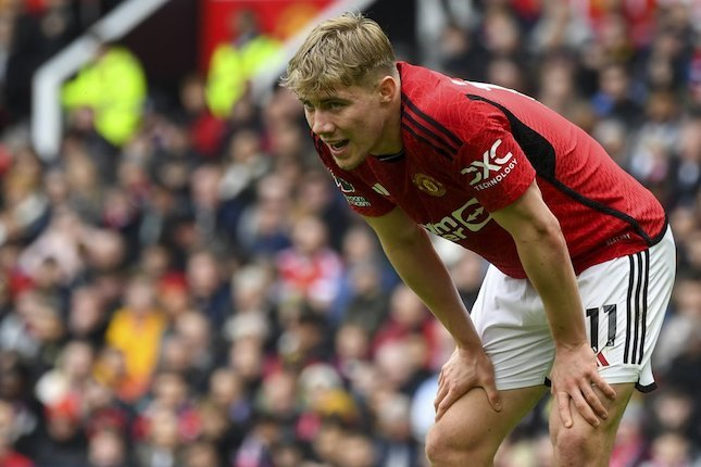 Striker Manchester United, Rasmus Hojlund (c) AP Photo/Rui Vieira